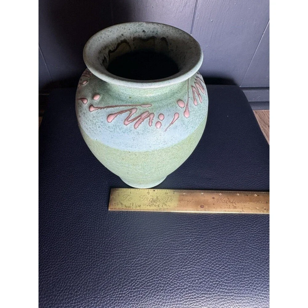 Signed Hodaka Studio Pottery Vase, ’93 – Turquoise & Celadon Stoneware Pottery